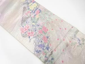 流水に孔雀・花模様織出し袋帯